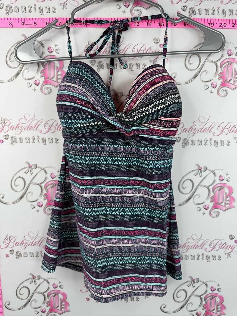 Ripzone tankini top swim pool Striped Halter Swim Top in Black, Teal & Pink